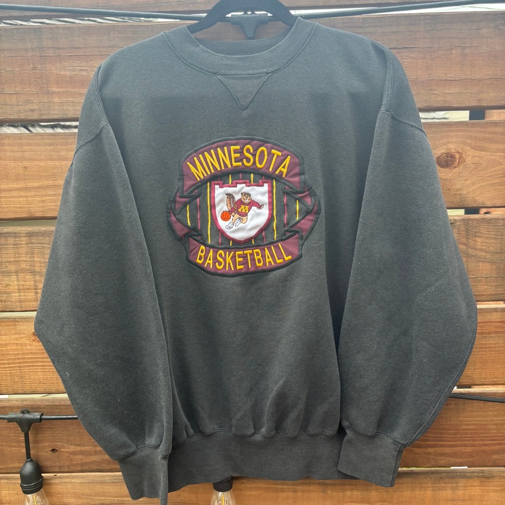 Midwest Embroidery Minnesota Basketball Sweatshirt Unisex Large Grey Used Patch